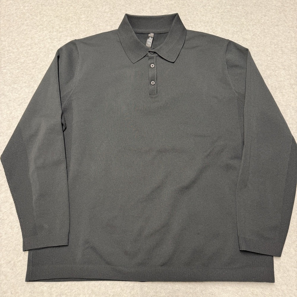 Lululemon Lab Polo Shirt Mens L Gray Solid Knit Long Sleeve Performance